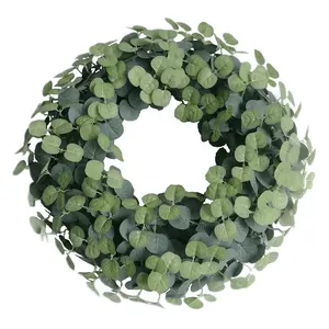 Hunan Zhangjiajie Fuyuan Yiwu Canton Fair dusty Christmas swag silk eucalyptus money grass door wreath for home funeral