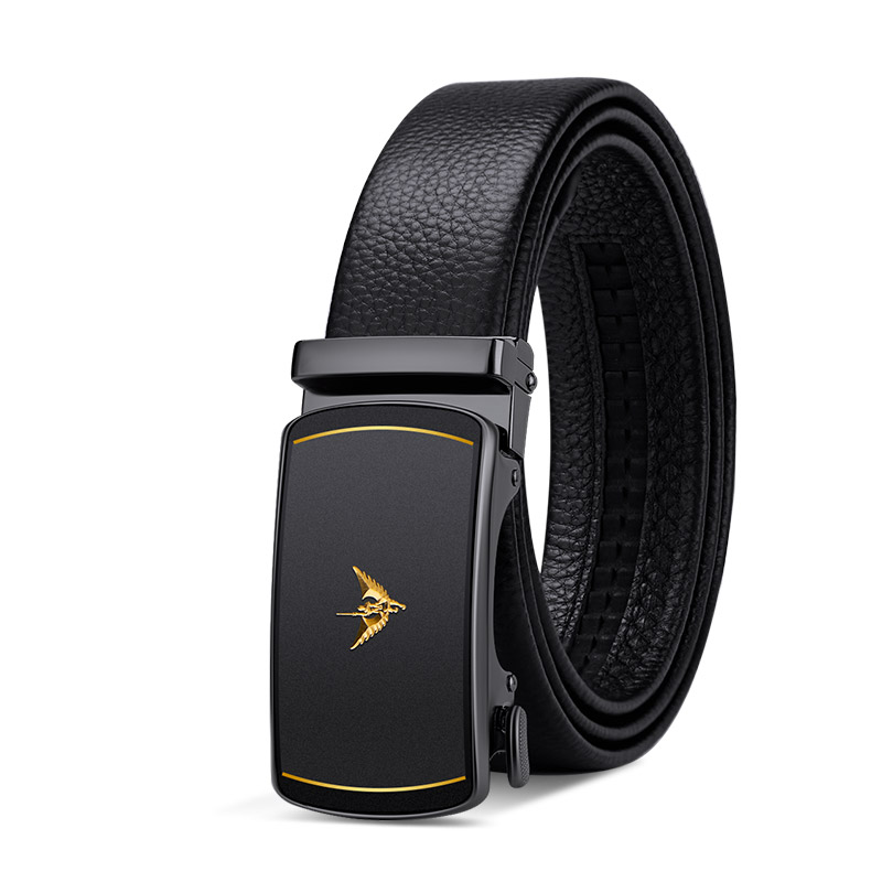 Ремень мужской кожаный с автоматической пряжкой, люксовый модный пояс из натуральной кожи для штанов