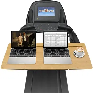 Height Adjustable Bamboo Treadmill Desk Wood Laptop Stand With Mobile Phone Holders