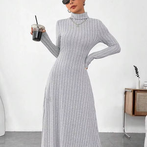 Camiseta de Manga Larga para Mujer, Cuello Alto, Corte Regular, Color Sólido, Tela Cepillada, Estilo Línea A, Poliéster/Algodón, Transpirable, Otoño-Invierno - Product Image 5