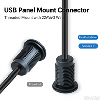 Connecteur USB 2.0 femelle à montage sur panneau LN-020 avec câble 2 broches, prise USB ronde étanche pour voiture, camping-car, moto, projet de câblage DIY
