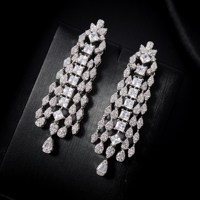 Boucles d'oreilles pendantes longues à pampilles pour mariée, en laiton, avec zircon cubique, plaqué or rhodié, couleur rubis, rose, jaune, champagne, pour mariage et soirée