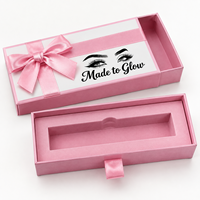 Boîte à tiroir en carton mat recyclable de luxe personnalisée avec nœud en ruban rose, boîtes d'emballage pour faux cils, pour cils en vison, cosmétiques