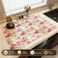Tapis de cuisine en cuir Nappa et PVC, style pastoral américain, tapis de drainage en cuir pour cuisine, tapis absorbant l'eau, tapis de cuisine à motifs floraux