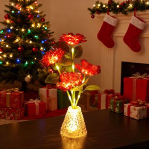 Nuova Lampada da Tavolo a 4 Teste con Fiori Artificiali, Effetto Lampeggiante, Ricarica USB o Batteria, LED Stile Contemporaneo, Luce Notturna a Forma di Rosa - Product Image 2