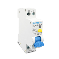 TOMZN RCBO 1P + N 6KA disjoncteur automatique différentiel de courant résiduel protection contre les fuites de courant 18MM 230V 50/60Hz