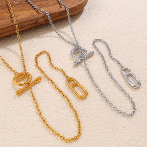 Collier long minimaliste style japonais en acier inoxydable avec fermoir OT, chaîne de pull couleur or et argent, accessoire de mode - Product Image 1