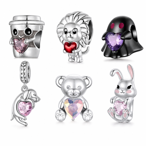 Vente en gros de breloques en argent 925 de haute qualité pour la création de bijoux DIY, motif cœur, garçon et fille, couples, pour colliers et bracelets - Product Image 5