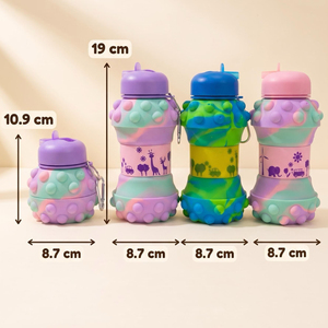 Collapsible Silicone Water Bottle 550ml Leak-Proof Kids Water Bottle Anti-Slip&Portable for <b>Flights</b> Theme Parks & Family Outings - Product Image 3