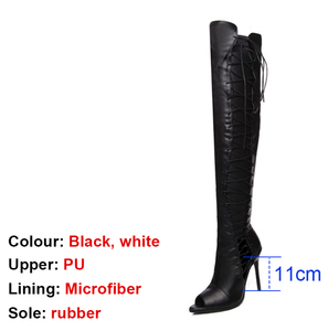 Caldo-vendita di tacchi sopra il <span class=keywords><strong>ginocchio</strong></span> per le donne <span class=keywords><strong>stivali</strong></span> alti con lacci e lacci per le donne scarpe da <span class=keywords><strong>donna</strong></span> alla moda - Product Image 5