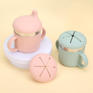 แก้วน้ำเด็กสแตนเลสพร้อมปลอกซิลิโคน สีชมพู 1-2 ปี แก้วน้ำดื่มโดยตรง - Product Image 1