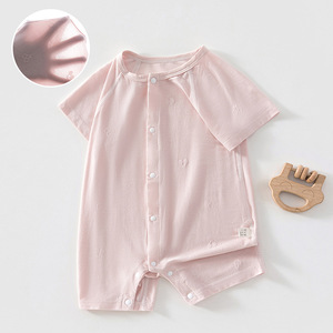 Summer Short Sleeve Romper For Baby Modal <b>Fabric</b> Thin Soft Comfortable Newborn Bodysuit With Buttons And Label Class A - Product Image 1