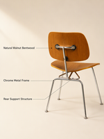 Chaise de salle à manger, café, bistrot, cuisine, style rétro classique raffiné, finition noyer, en contreplaqué courbé, sans accoudoirs, avec structure en acier chromé, vente en gros