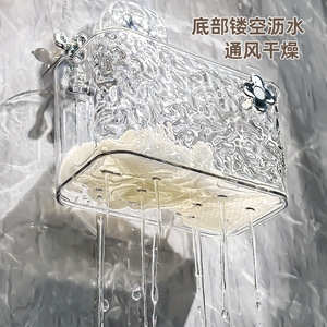 Suction Mounted Bathroom Shelf Rectangular Transparent Silver Wall Mount <b>Storage</b> <b>Rack</b> For Towels And Toiletries - Product Image 4