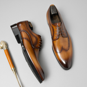 Nouvelles Chaussures Habillées de Luxe pour Hommes en Cuir Véritable Style Italien, Sur Mesure, à Lacets, Rehaussantes, à Bout Pointu, pour Mariage - Product Image 5