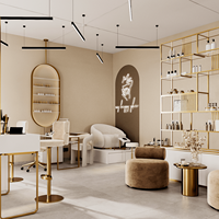 Ensemble de mobilier de salon de manucure sur mesure tout-en-un avec tables, vitrines et postes de travail, stations de salon haut de gamme, design d'intérieur