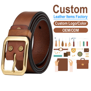 Cinturón de Cuero Genuino, Hebilla Rectangular de Cobre, Estilo Casual, Moldeado en una Sola Pieza, Duradero - Product Image 1