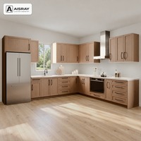 Meuble de cuisine en mélamine avec portes encadrées, aménagement en L, dimensions personnalisées, boîtes de rangement en contreplaqué et rangement coulissant