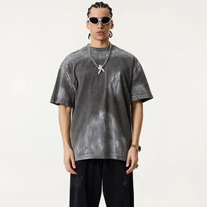 Camiseta Oversize de Algodón 100% con Logo Personalizado para Hombre, Cuello Redondo, Estilo Holgado, Efecto Batik Desgastado, Lavado Ácido, Anti-Pilling y Transpirable - Product Image 1