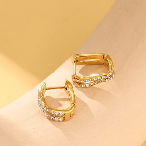 Jewelry 18K PVD Gold Plated Stainless Steel Rhinestone Hoop Earrings Elegant Geometric Anti-Fade Ladies <strong>Huggie</strong> Jewelry - Product Image 4
