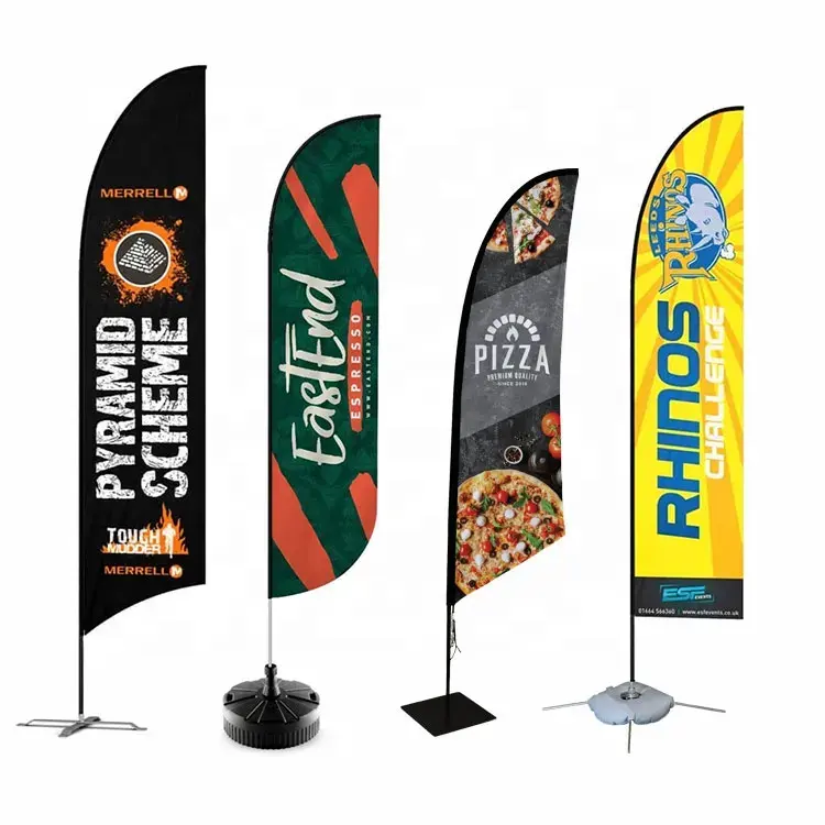 Bandera de pluma de aluminio de tela de poliéster para exteriores, muestra abierta para cafetería, café, Pizza, bienvenida, personalizada