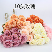 Bouquet hautement réaliste de 10 roses à feuilles bouclées, arrangement floral de style français, décoration intérieure, allée de mariage, photographie en extérieur