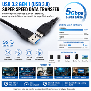 Cable USB 3.0 Micro-B Industrial LUNG KAY, 5Gbps, Sincronización Rápida de Datos, Carga de 3A, Cable Blindado para Cámara de Visión Artificial, Disco Duro - Product Image 2