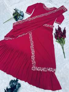 ชุดส่าหรีผ้าจอร์เจียต์เทียมสุดหรูหรา แบรนด์ Antra Lifestyle พร้อมงานปักประณีต ประดับเลื่อมระยิบระยับ แต่งระบาย  สำหรับงานแต่งงานแบบดั้งเดิม - Product Image 2