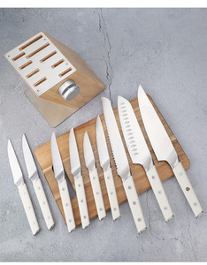 Lot de 10 couteaux de cuisine avec aiguiseur intégré, manche triple rivet et bloc en bois – Vente en gros - Product Image 4