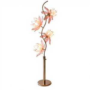 Lampe de sol compacte en verre en forme de pétale, support en métal, luminaire E26, idéale pour les petits espaces, salon - Product Image 1