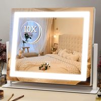 Miroir de bureau autoportant à design carré, avec éclairage LED rotatif à 360 degrés, interrupteur tactile et cadre métallique