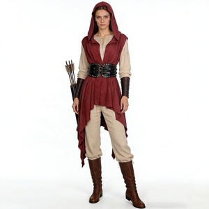 Costume da Arciere Medievale per Donna, Set con Cappuccio, Gilet Irregolare, Cintura Larga in Pelle, Outfit Rinascimentale <span class=keywords><strong>Robin</strong></span> Hood, Costume da Cacciatore di Foresta per Halloween - Product Image 1