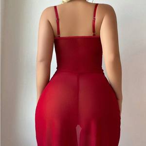 Robe longue séduisante en dentelle, lingerie transparente en maille, string, fente latérale, nuisette pour adulte - Product Image 2