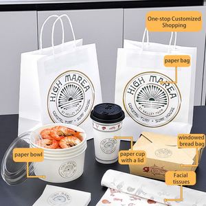 Bolsa de Papel Kraft Reciclable con Asa para Llevar Comida, con Logotipo Personalizado para Restaurantes, para Entrega a Domicilio y Comida para Llevar - Product Image 2