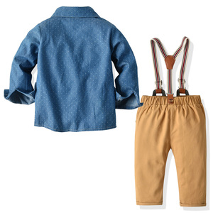 Vêtements décontractés pour bébés, ensembles de chemises pour bébés garçons et pantalons cargo kaki, ensembles de Chine - Product Image 2