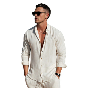 Gingtto venta al por mayor <span class=keywords><strong>de</strong></span> color sólido <span class=keywords><strong>de</strong></span> alta calidad logotipo personalizado conjuntos <span class=keywords><strong>de</strong></span> camisa <span class=keywords><strong>de</strong></span> <span class=keywords><strong>lino</strong></span> para <span class=keywords><strong>hombre</strong></span> - Product Image 2