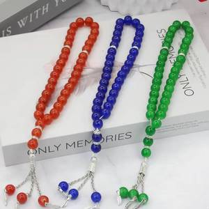 Tasbih Étnico de Vidrio con Patrón de Venas Multicolor, 10 mm, 33 Cuentas, Elegante y Económico, Islámico, para Hombres y Mujeres - Product Image 1