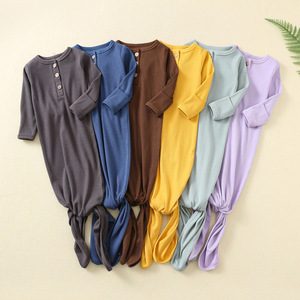 Batas de manga larga con nudo para bebés, pijamas de <span class=keywords><strong>Hospital</strong></span> que vienen a casa, traje suave con botones para bebés, niños y niñas, vestido anudado para recién nacidos - Product Image 1