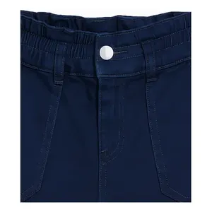 Bermuda da ragazza a vita alta in cotone elasticizzato tinta unita, traspiranti, con bottoni frontali, lunghezza corta 31405 - Product Image 6