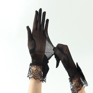 Gants en dentelle courts pour femmes, personnalisés en usine, populaires, en maille, pour robe de mariée, de soirée ou cheongsam, décoratifs avec nœud en dentelle - Product Image 2