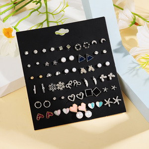 Korean Style Fashionable Heart <b>Earring</b> Set 30 Pairs Pearl Leaf Design Gift Jewelry Zinc Alloy Steel <b>Posts</b> - Product Image 4