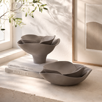 Bol en céramique marron chocolat avec forme de pétales de fleurs superposés, décoration sculpturale organique pour la maison, centre de table