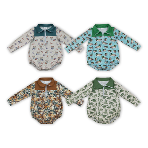 Combinaison de chasse au canard col vert pour bébés garçons, à col polo zippé, manches longues, imprimé faune, color block - Product Image 1