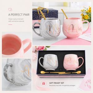แก้วคู่ลายหินอ่อน, แก้วกาแฟมาร์ค มิลค์, ชุดกล่องของขวัญ, แก้วของที่ระลึกแฮปปี้ช็อปพร้อมช้อน - Product Image 3