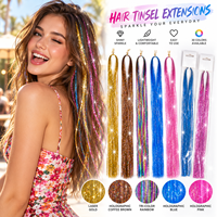 Extensions de cheveux en tinsel de 47 pouces, accessoires capillaires colorés et scintillants pour femmes, enfants, filles, pour fêtes, festivals, tresses et coiffures DIY