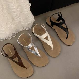 Nouvelles sandales plates à entre-doigts pour femmes, style vintage français, style féerique coréen, sandales romaines, chaussures d'été à bout ouvert 2026 - Product Image 1