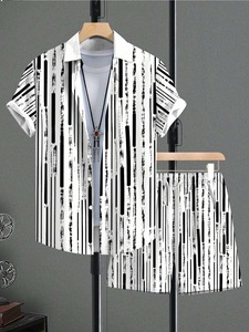 Ensemble de vacances à la plage pour hommes : chemise à manches courtes et short imprimé boussole, style vintage, collection été, vente en gros - Product Image 5