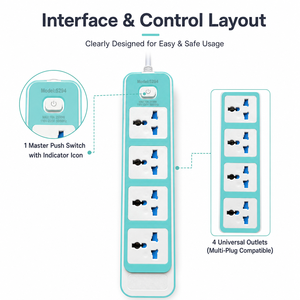 Custom Wholesale Universal <strong>Socket</strong> Outlet 4 Gang Master Switch Wall Mount Home Office Hotel Electrical Power Strip Multi Plug - Product Image 2