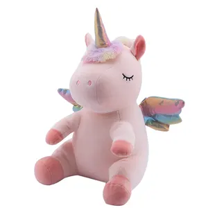 工厂毛绒玩具可爱定制独角兽带翅膀毛绒玩具粉色和蓝色独角兽动物作为儿童礼物