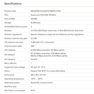 Point d'accès sans fil double bande MikroTik <span class=keywords><strong>WAP</strong></span> Ac LTE6 Kit RBwAPGR-5HacD2HnD&R11e-LTE6 CAT6 LTE, tout neuf - Product Image 5
